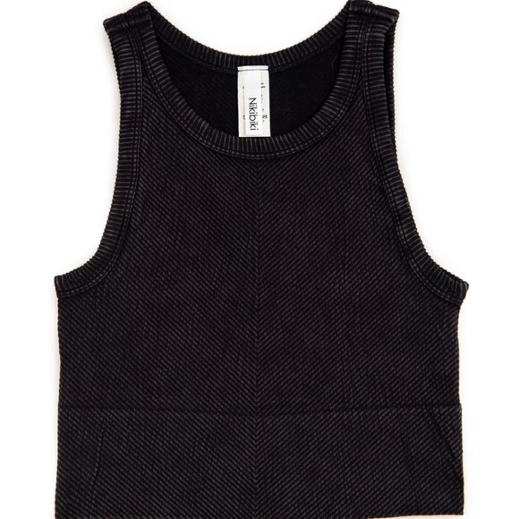 Niki Biki Black Chevron Highneck Crop Top Women One Size - Picture 1 of 4